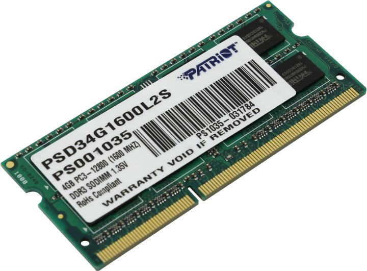 Patriot <PSD34G1600L2S> DDR3 SODIMM  4Gb <PC3-12800> CL11  (for NoteBook)