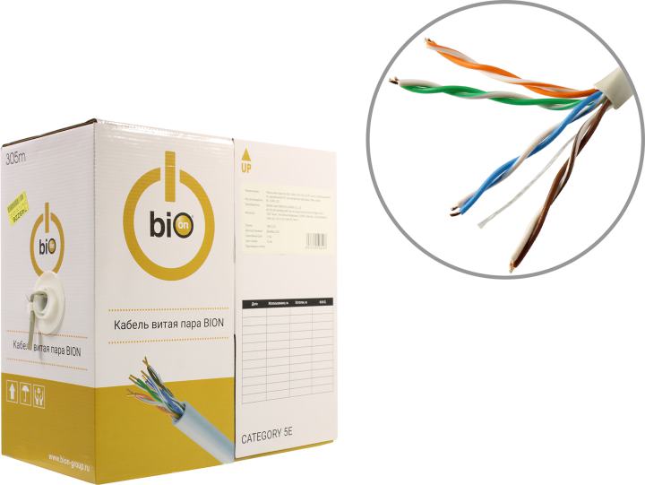 Кабель UTP 4 пары кат.5e  <бухта  305м> Bion <BCL-U5451-101>