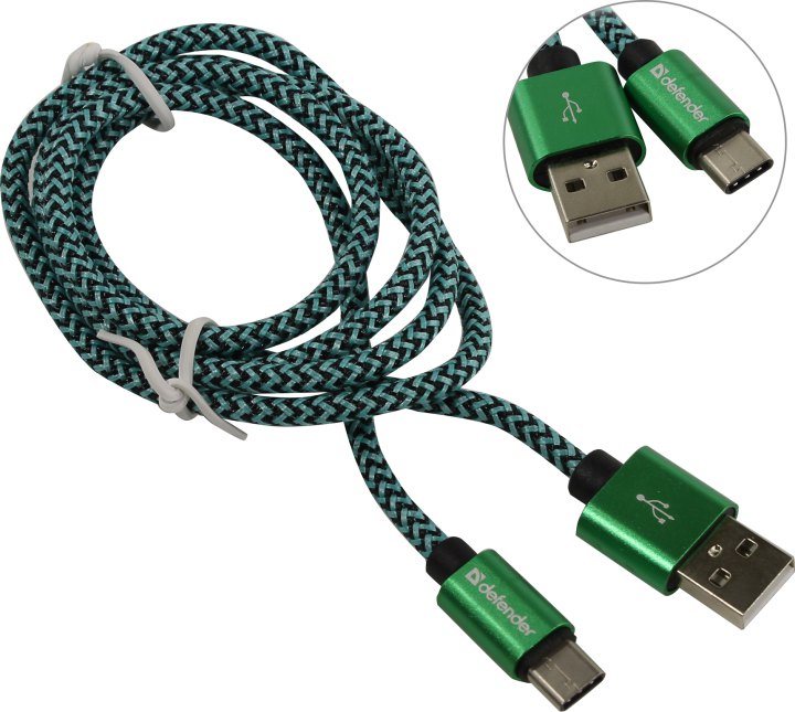 Defender <87816> Кабель USB2.0 AM-->USB-C M  1м, Green