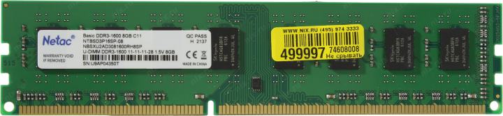Netac Basic <NTBSD3P16SP-08> DDR3  DIMM 8Gb  <PC3-12800>  CL11