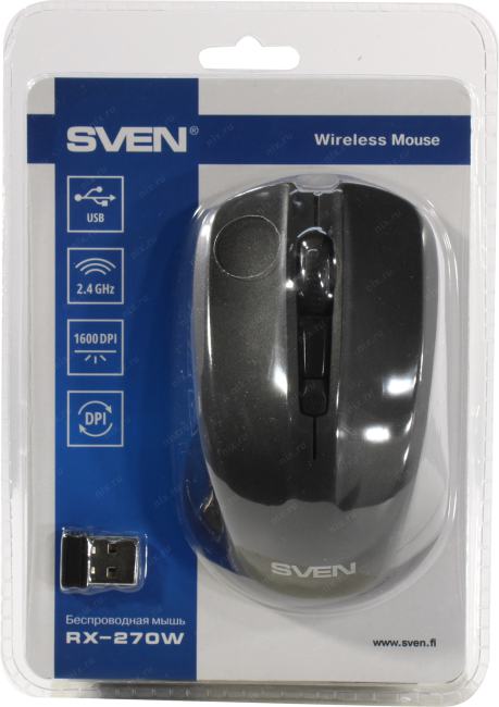 SVEN Wireless Optical Mouse <RX-270W  Black> (RTL)  USB  4btn+Roll