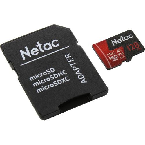 Netac <NT02P500PRO-128G-R> microSDXC Memory Card 128Gb A1 V30 UHS-I  U1  + microSD-->SD Adapter