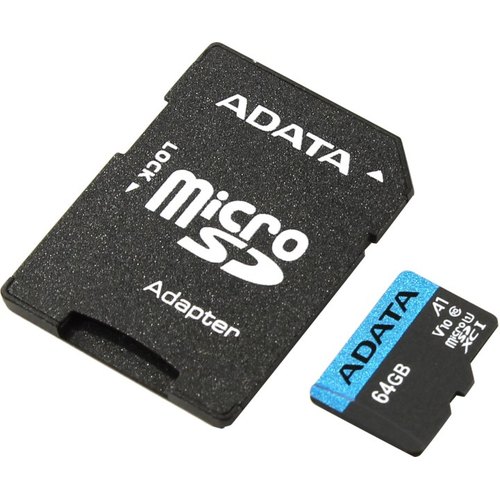 ADATA Premier <AUSDX64GUICL10A1-RA1> microSDXC Memory Card 64Gb A1 V10 UHS-I U1  +  microSD-->SD  Ad