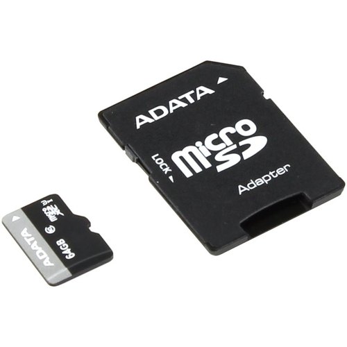 ADATA Premier <AUSDX64GUICL10-RA1> microSDXC Memory Card 64Gb UHS-I  U1 +  microSD-->SD  Adapter