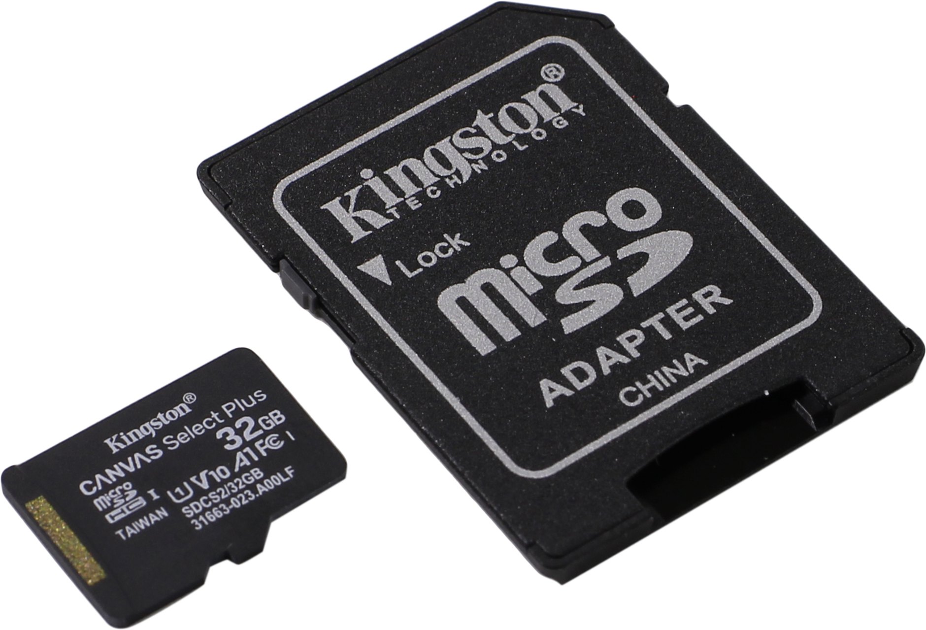 Kingston <SDCS2/32GB> microSDHC Memory Card 32Gb A1 V10 UHS-I  U1 +  microSD-->SD  Adapter