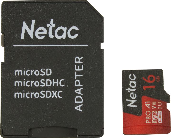 Netac <NT02P500PRO-016G-R> microSDXC Memory Card 16Gb UHS-I  U1  + microSD-->SD Adapter