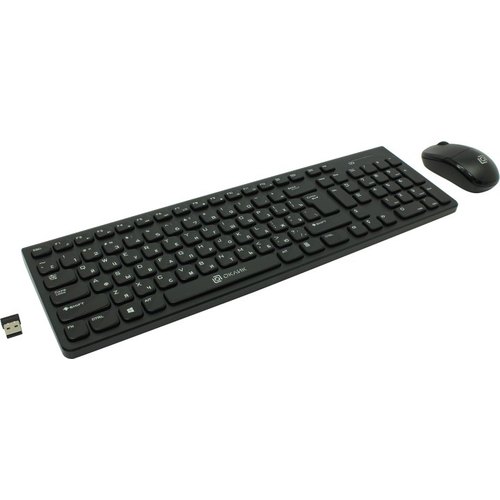 OKLICK Wireless  Keyboard & Optical Mouse <220M> (Кл-ра М/Мед, USB,  FM+Мышь 3кн,Roll,USB,FM)