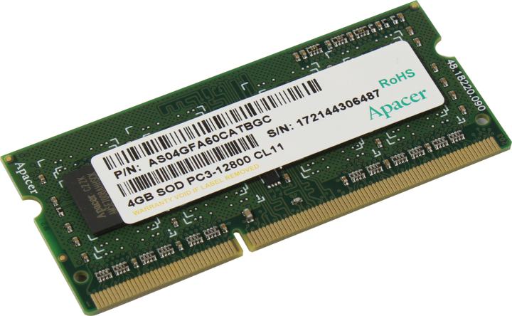 Apacer <DS.04G2K.KAM> DDR3 SODIMM 4Gb  <PC3-12800>  CL11 (for NoteBook)