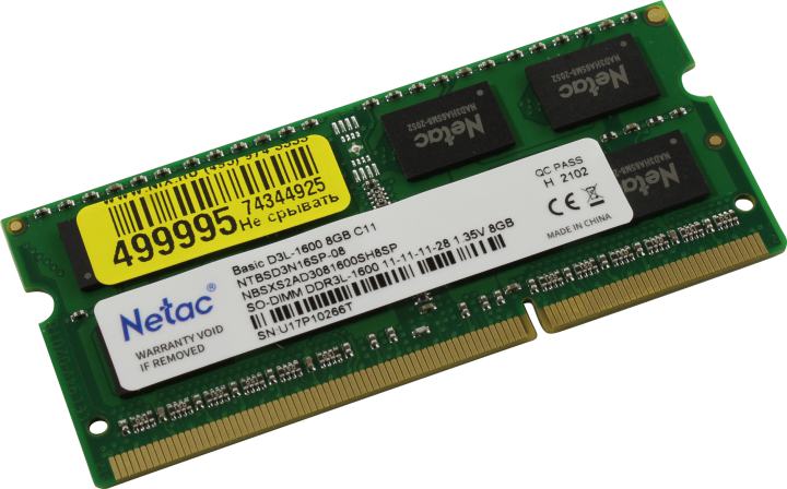 Netac Basic <NTBSD3N16SP-08> DDR3 SODIMM 8Gb <PC3-12800>  (for NoteBook)