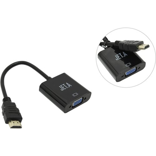 Jet.A <JA-HV02 Black> кабель-адаптер HDMI(M)  ->  VGA(15F) + audio
