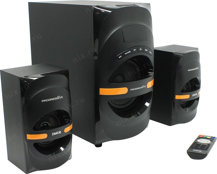 Колонки Dialog Progressive AP-210B (2х15W +Subwoofer 30W, дерево,  SD, USB,  Bluetooth,  ПДУ)