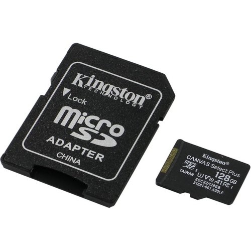 Kingston <SDCS2/128GB> microSDXC Memory Card 128Gb A1 V10 UHS-I U1  +  microSD-->SD  Adapter
