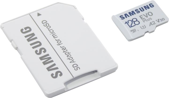 Samsung EVO Plus <MB-MC128KA/RU> microSDXC Memory Card 128Gb Class10 UHS-I  U3+  microSD--> SD Adapt