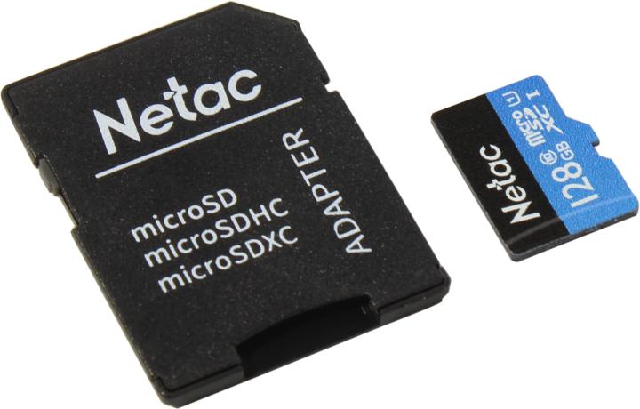 Netac <NT02P500STN-128G-R> microSDXC Memory Card 128Gb UHS-I U1+  microSD-->SD Adapter