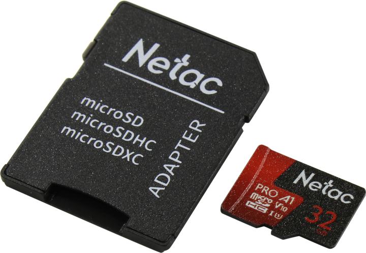 Netac <NT02P500PRO-032G-R> microSDHC Memory Card 32Gb UHS-I U1  V10  + microSD-->SD Adapter