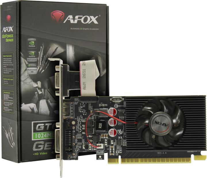 Видеокарта 1Gb <PCI-E> GDDR3 AFOX AF610-1024D3L7-V6 (RTL) D-Sub+DVI+HDMI <GeForce GT610>