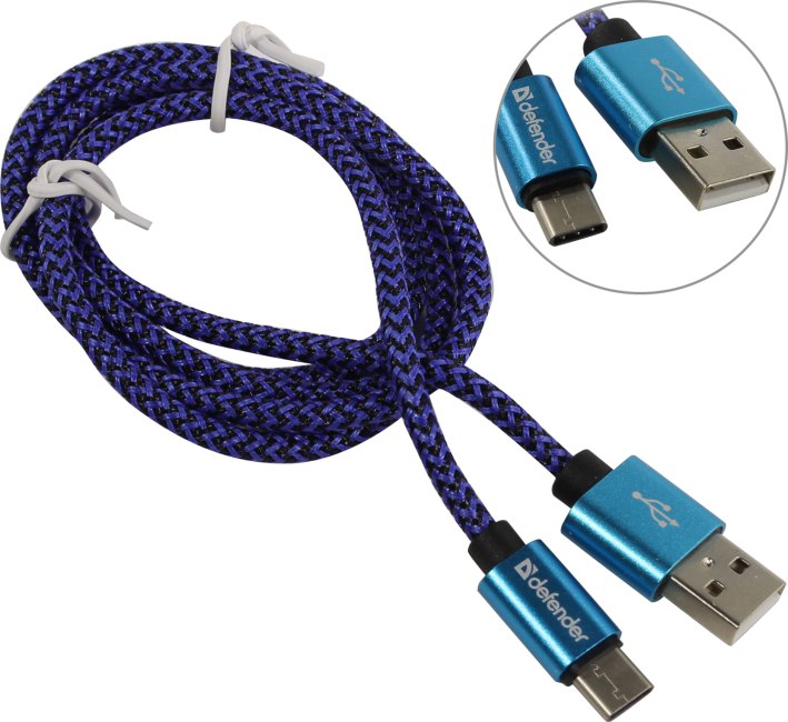 Defender <87817> Кабель USB2.0 AM-->USB-C  M  1м,  Blue