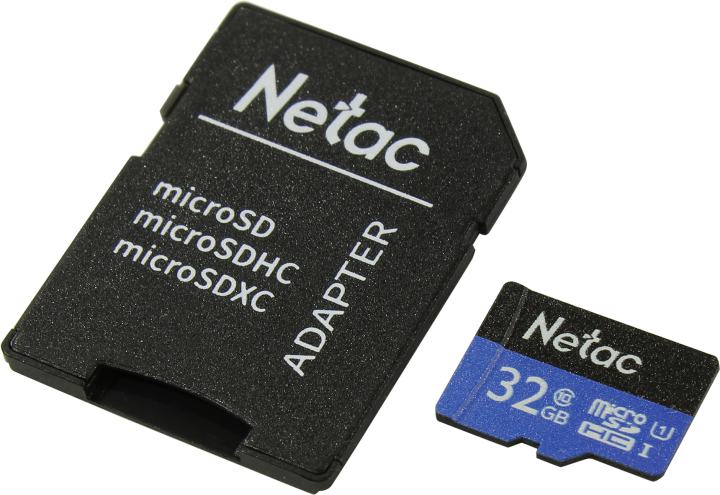 Netac <NT02P500STN-032G-R> microSDHC Memory Card 32Gb UHS-I  U1  + microSD-->SD Adapter