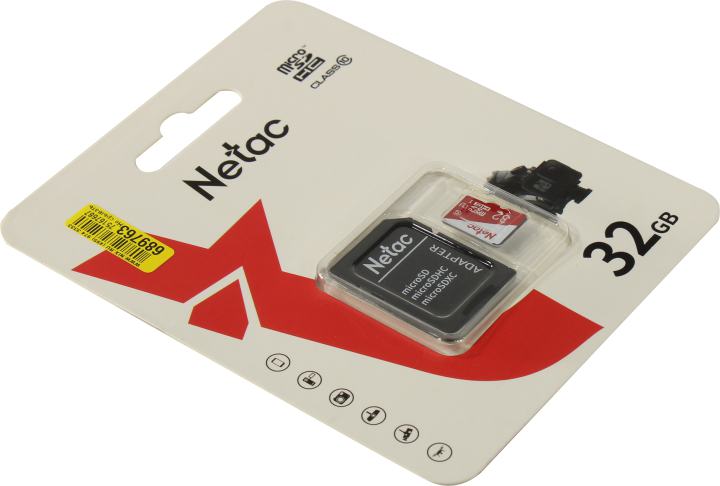 Netac <NT02P500ECO-032G-R> microSDHC Memory Card 32Gb UHS-I U1 Class10 +  microSD-->SD Adapter